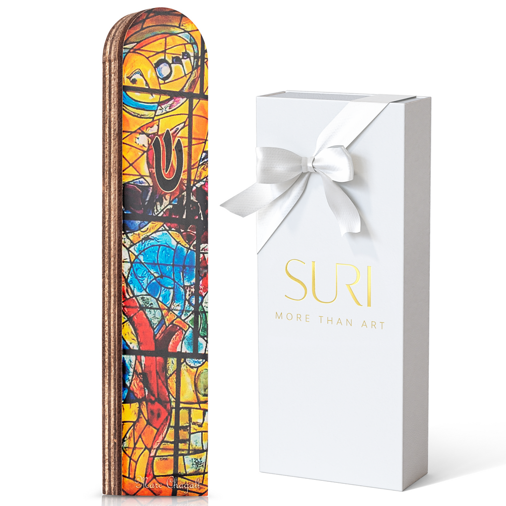 Artistic Wooden Mezuzah – Inspired by Chagall Glass Windows - Chagall Series
