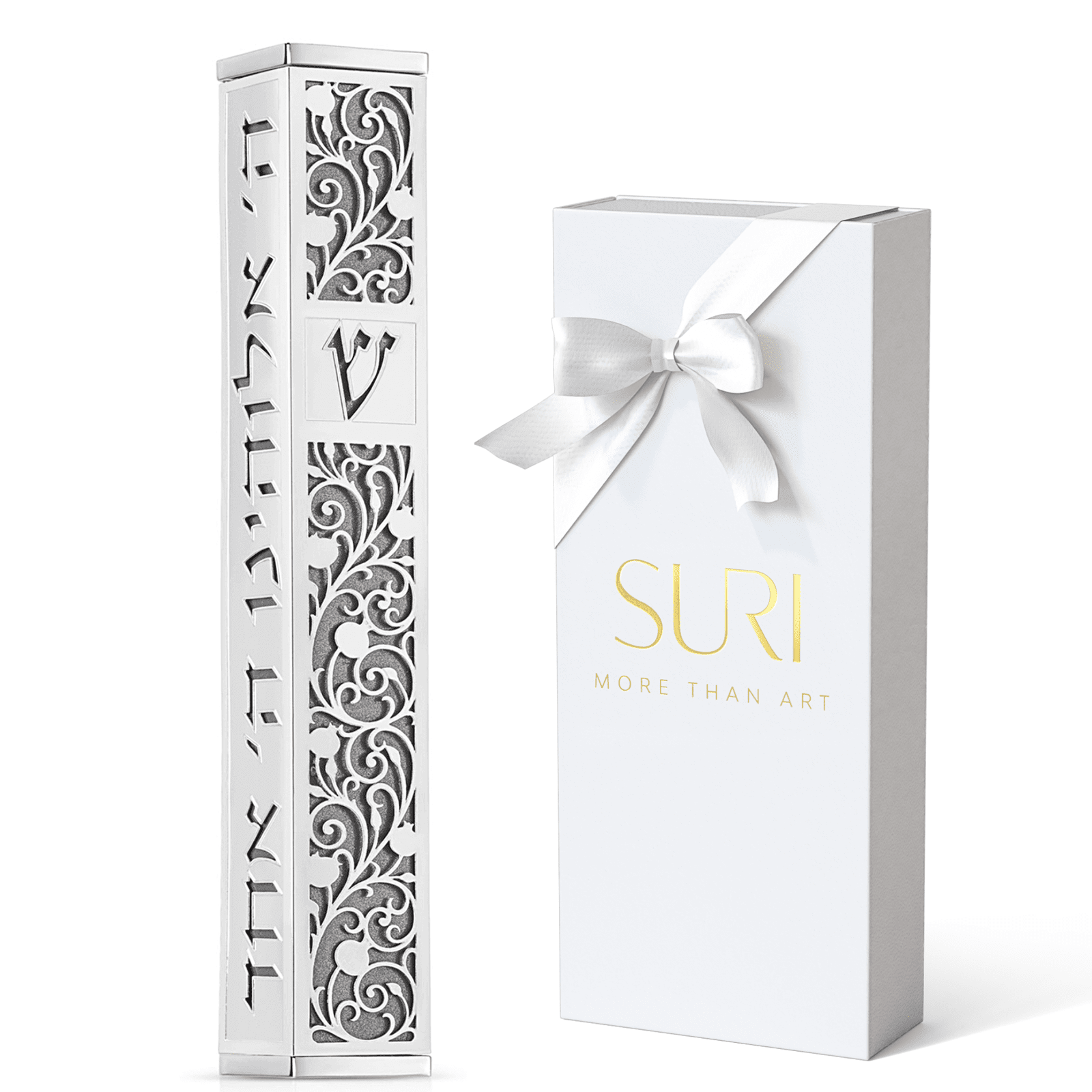 Elegant Stainless Steel Mezuzah Case with Laser-Cut – Pomegranate Series