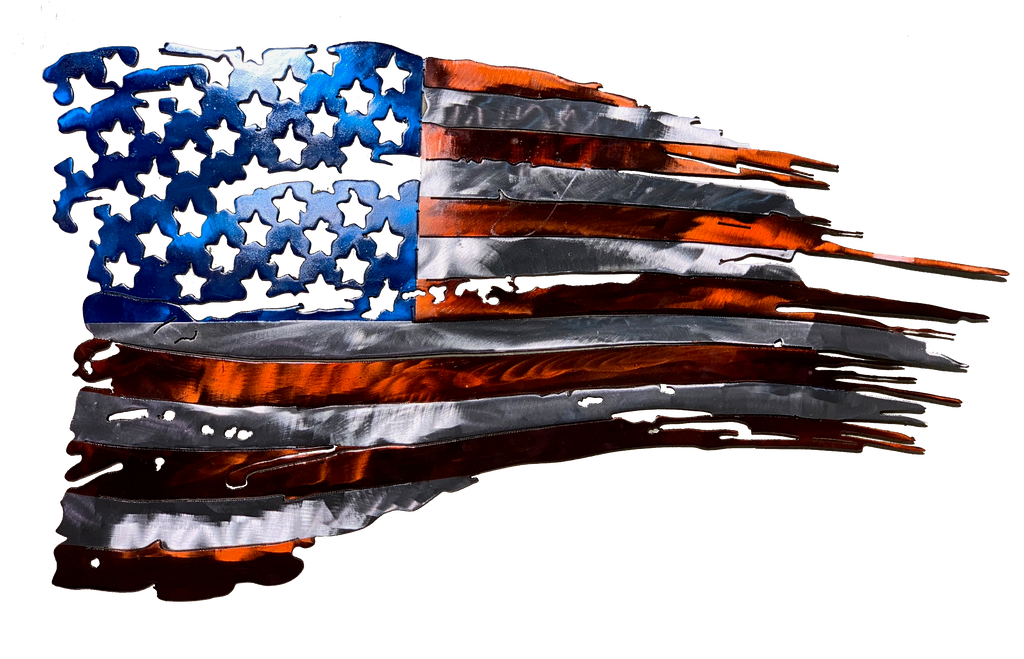 Tattered American Flag Metal Wall Art - Custom Steel USA Decor