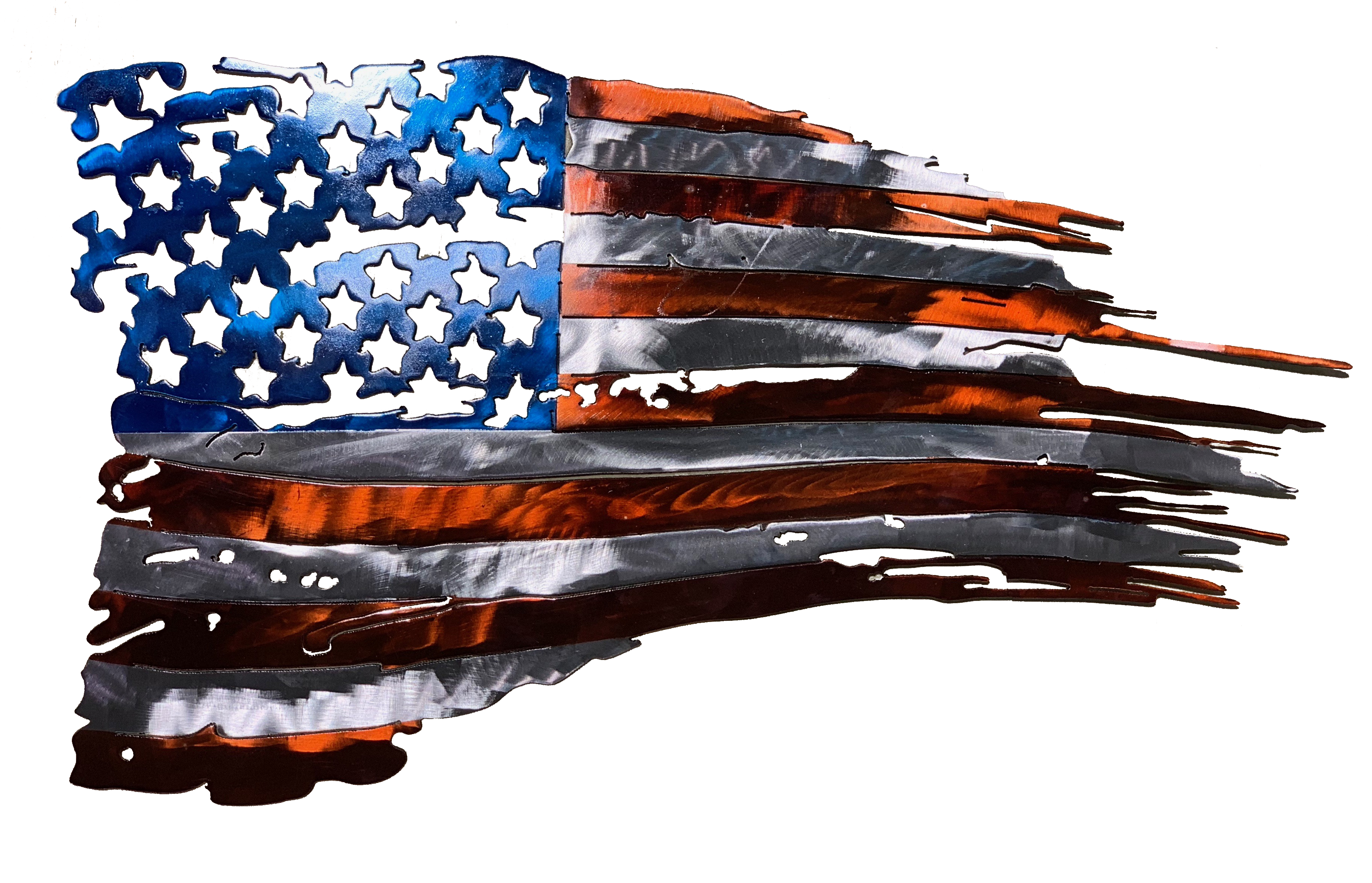 Tattered American Flag Metal Wall Art - Custom Steel USA Decor