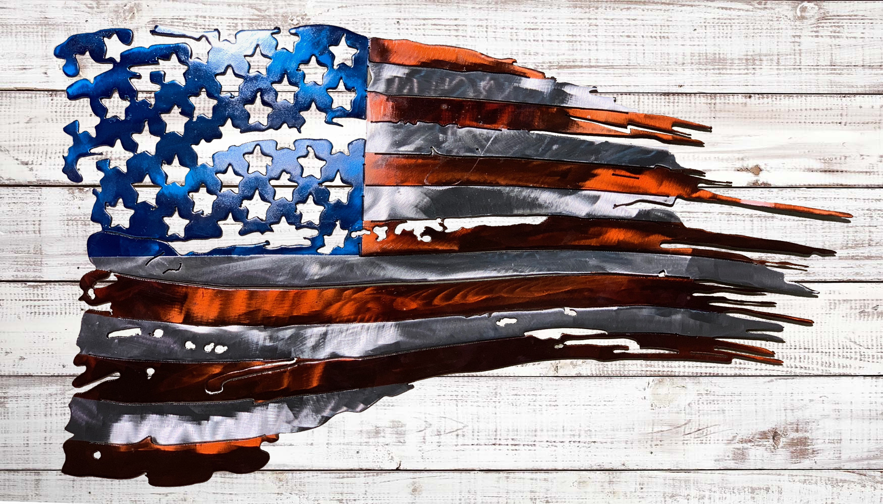 Tattered American Flag Metal Wall Art - Custom Steel USA Decor
