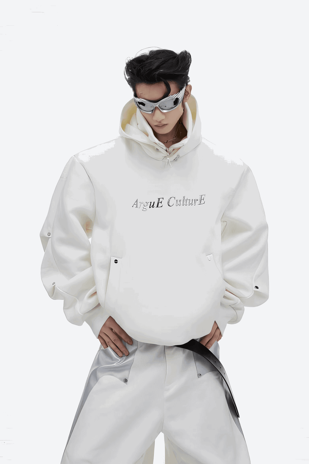 American Style Heavy Hooded Sweatshirt – High Collar, Shoulder Pads