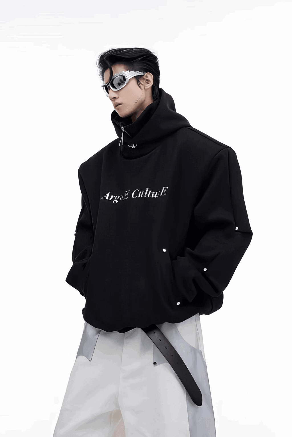 American Style Heavy Hooded Sweatshirt – High Collar, Shoulder Pads