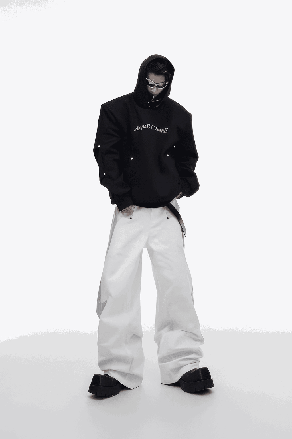 American Style Heavy Hooded Sweatshirt – High Collar, Shoulder Pads