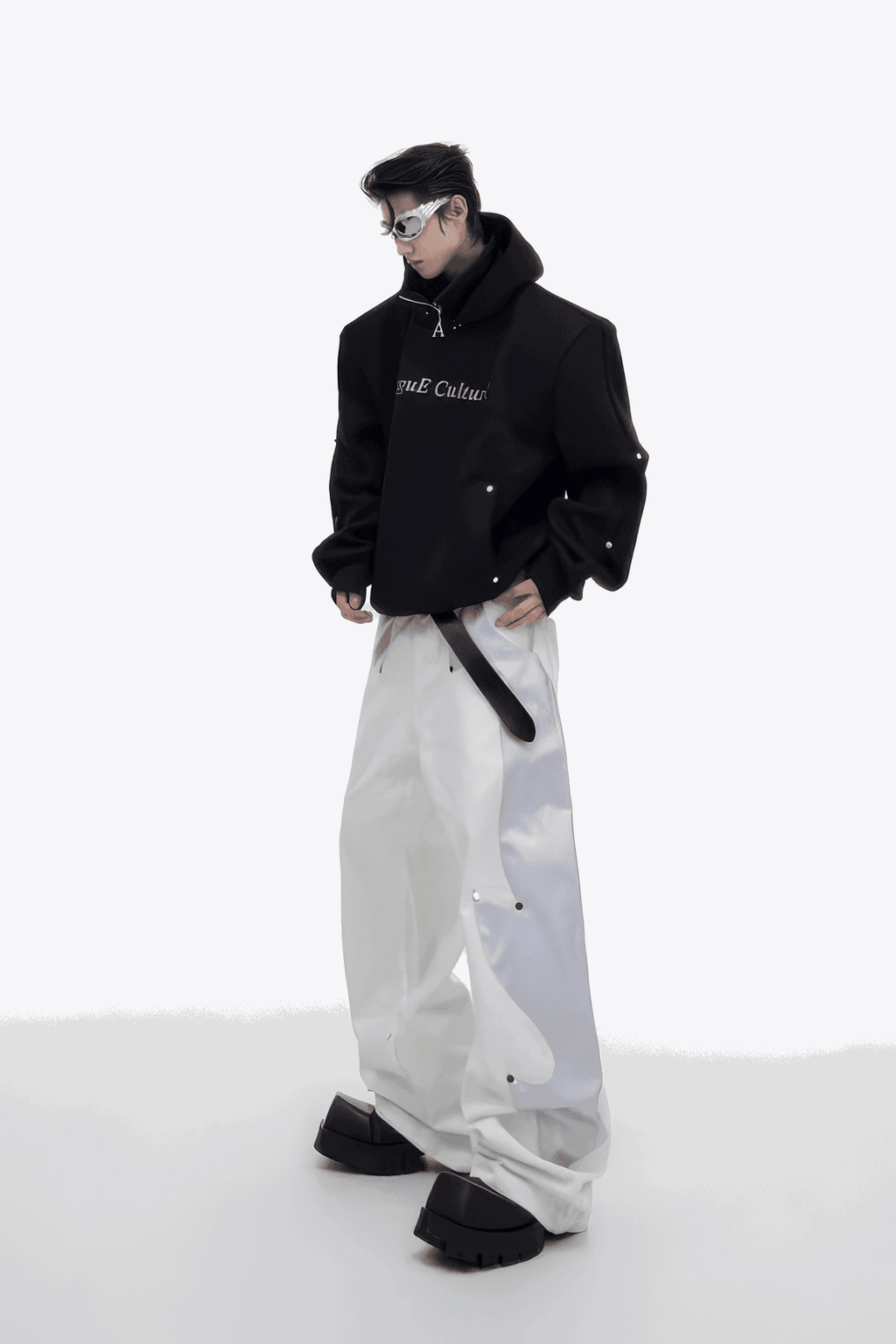 American Style Heavy Hooded Sweatshirt – High Collar, Shoulder Pads