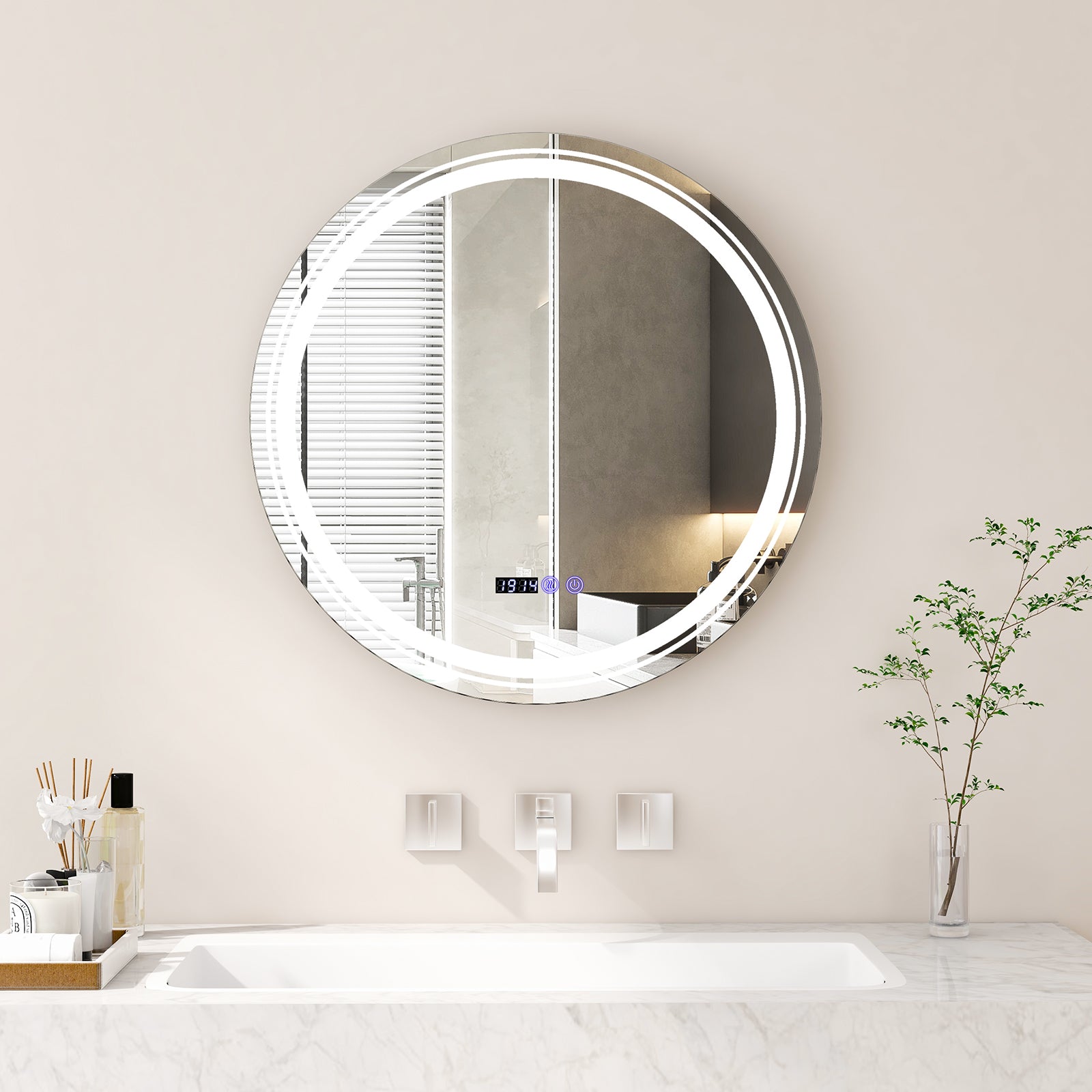 Anti-Fog Round Led Bathroom Mirror with 3 Color LED Lights