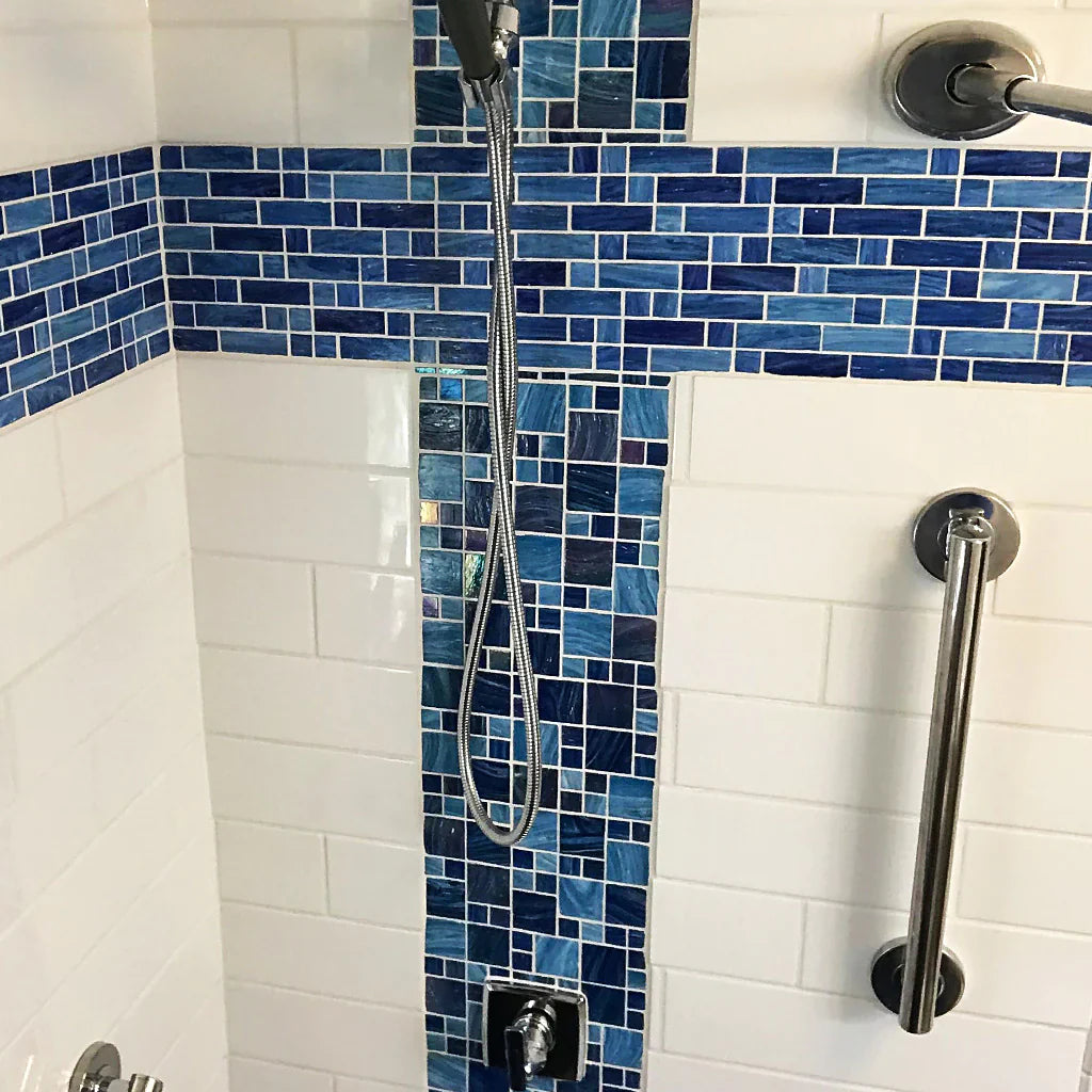 Glass Mosaic Tile Aquatica Aegean Mixed 1x1 1x3 11.75x12 Dash