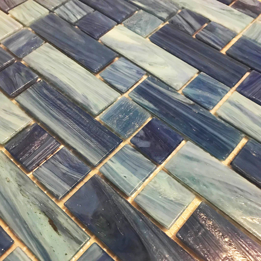 Glass Mosaic Tile Aquatica Aegean Mixed 1x1 1x3 11.75x12 Dash