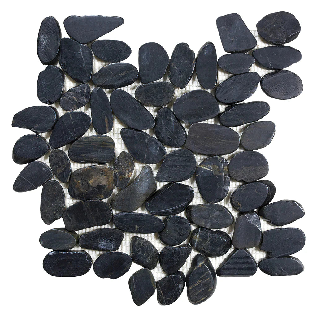 Black Sliced Pebble Mosaic Tile 11.75x11.75 - Refined Flat Finish