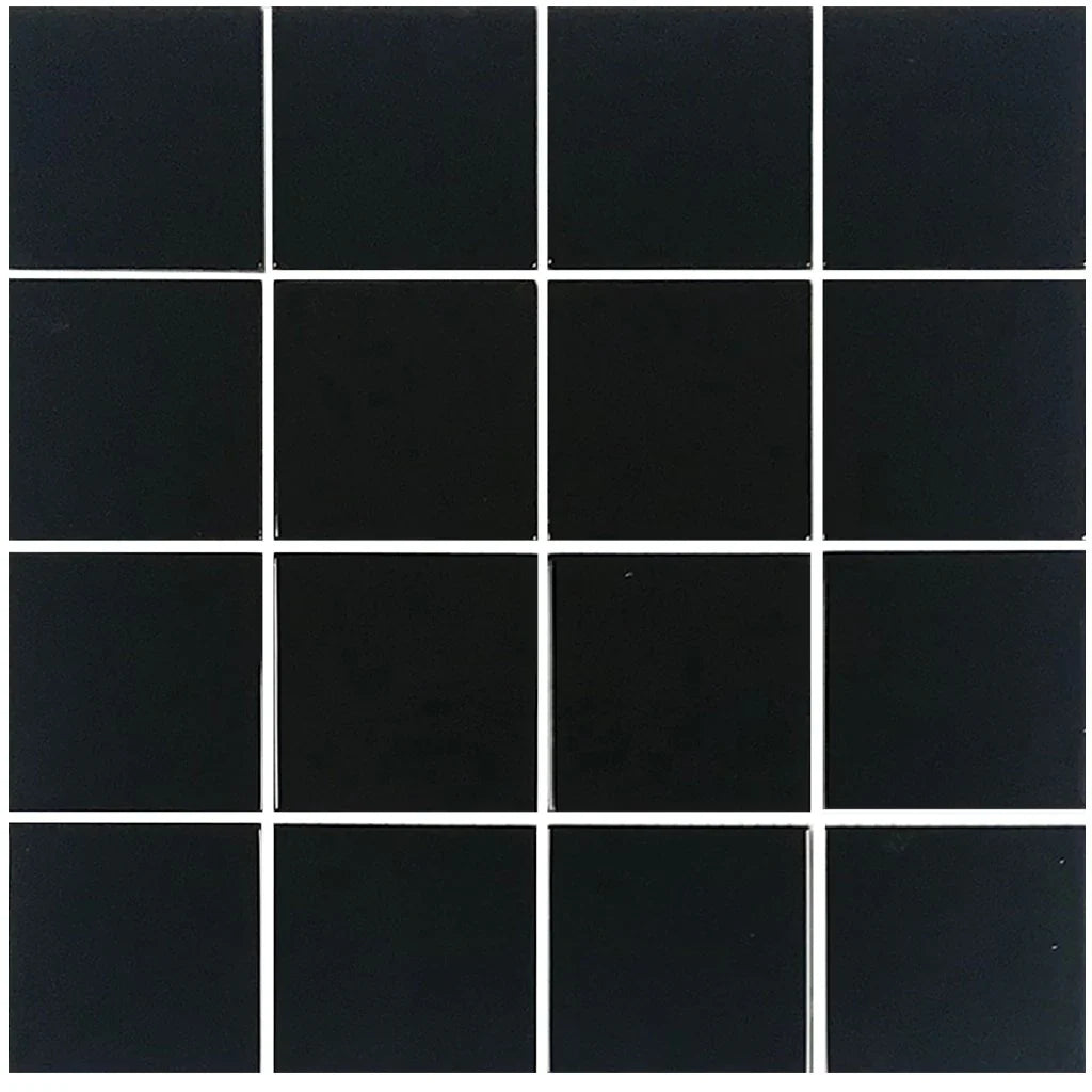 Black Solid Glass Mosaic Tile 12x12 Inches - Aquatica Crystal Collection Grade 1