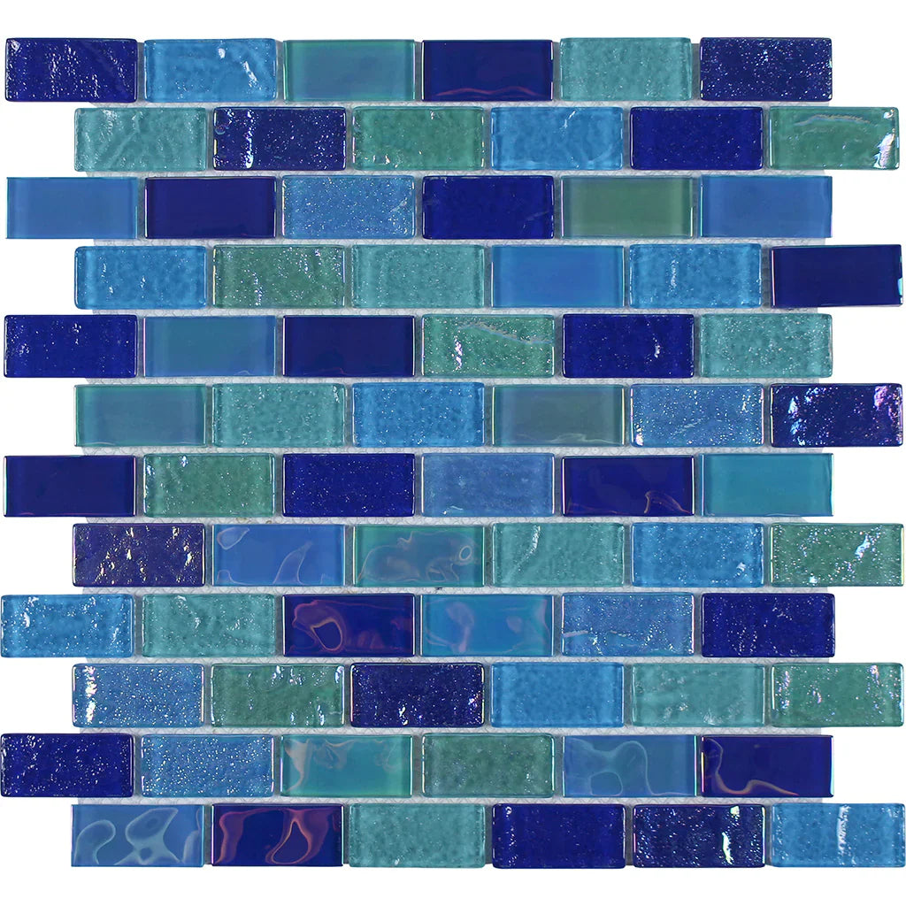 Aquatica Blend 1x2 Glass Mosaic Tile 12x12 - Mercury Collection