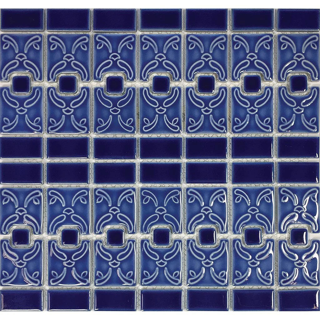 Blueberry Porcelain Mosaic Pool Tile 12x13 Waterline Border Grade 1 Luciana Collection