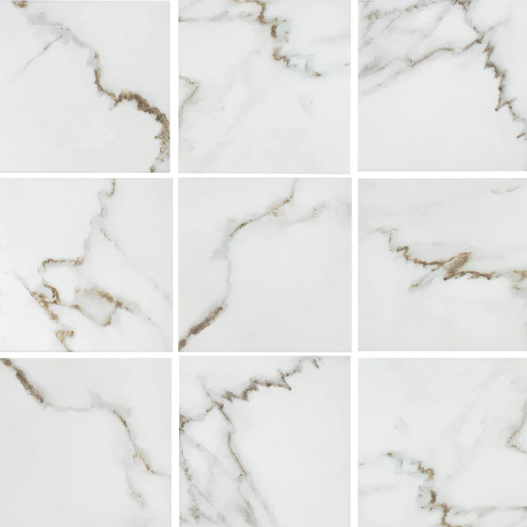 Porcelain Floor Tile Calacatta White 6x6 - Semi Glossy Finish