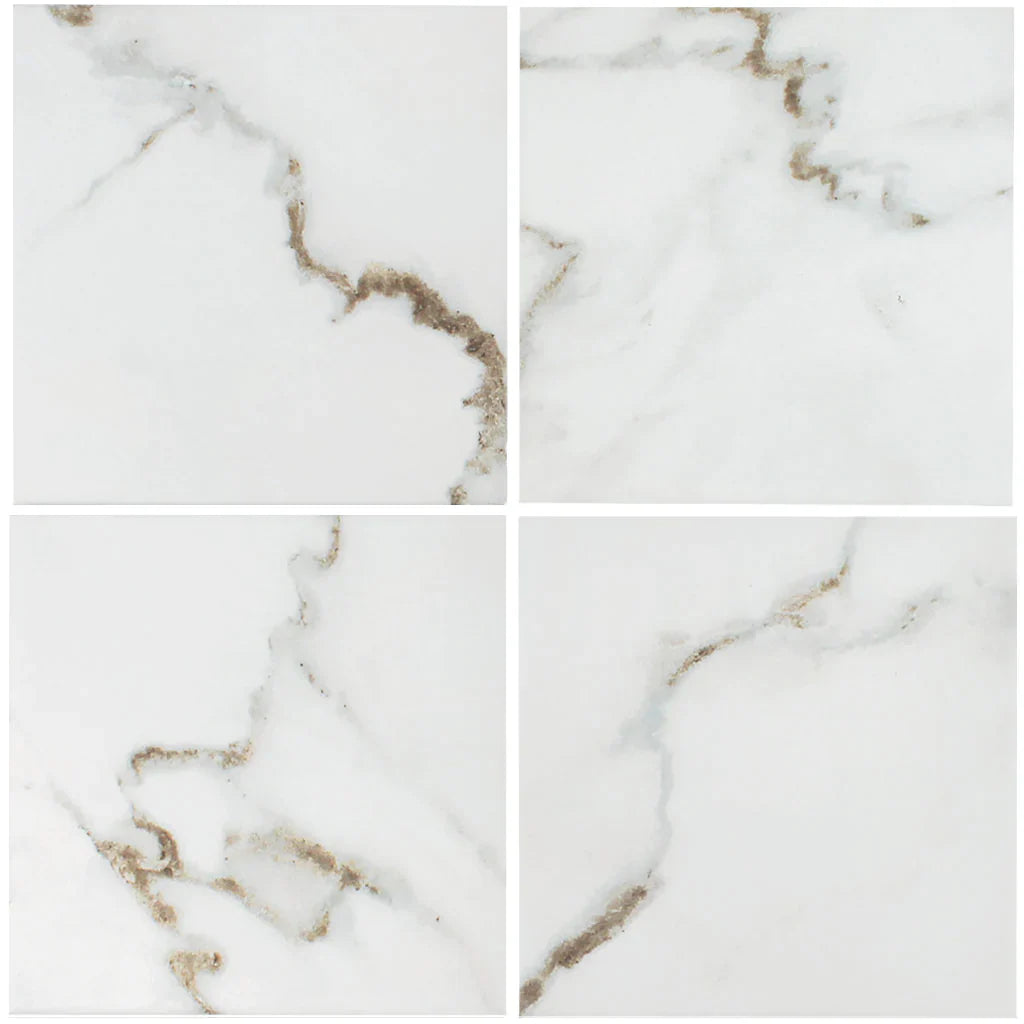 Porcelain Floor Tile Calacatta White 6x6 - Semi Glossy Finish
