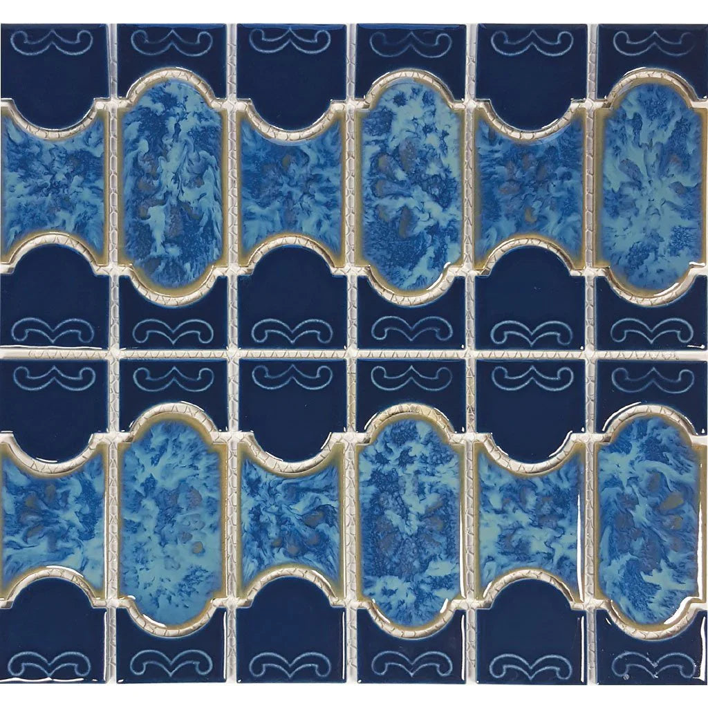Porcelain Mosaic Tile Caribbean Blue 12x12.5 - Pool Rated Botanical Grade 1