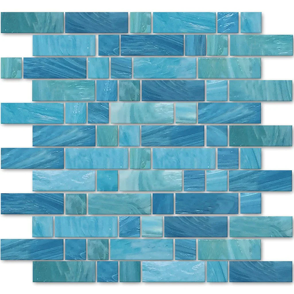 Aquatica Caspian Glass Mosaic Tile 1x1 1x3 Mixed 11.75x12