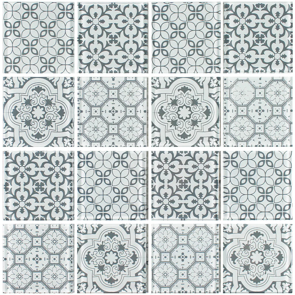 Aquatica Cinza Gray Glass Mosaic Tile 3 Inch by 3 Inch 12x12 Sheet Patchwork Collection