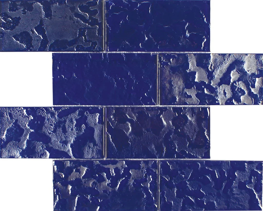 Cobalt Blue Glass Mosaic Tile 3x6 Sheet - Lightwaves Collection