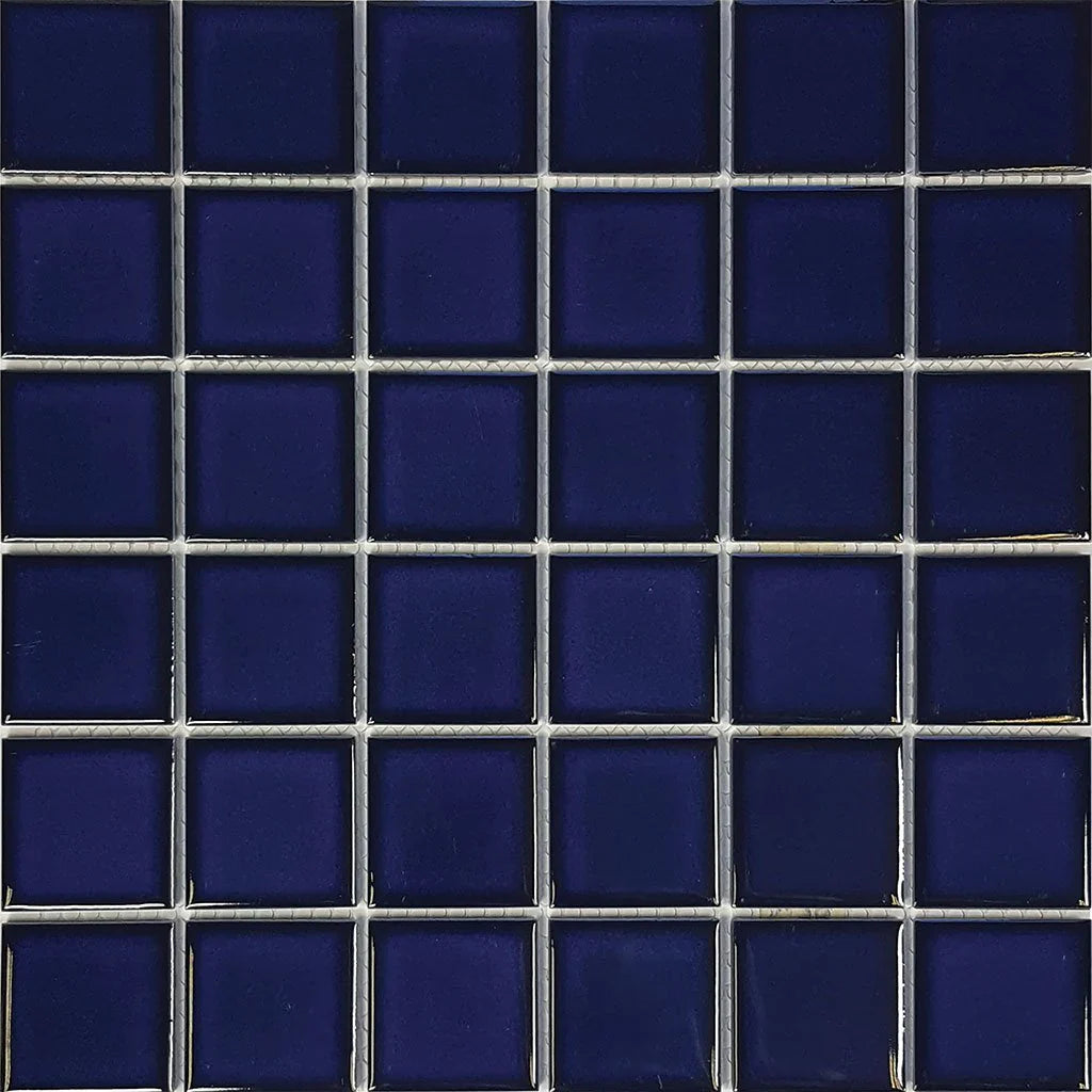 Cobalt Blue Porcelain Mosaic Pool Tile 2x2 Mesh Sheet 12.5x12.5 Harmony Collection