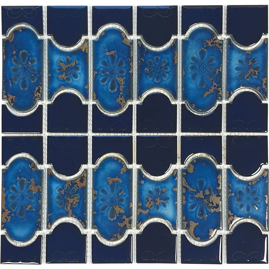 Cobalt Terra Porcelain Mosaic Tile - Botanical Collection 12x12.5