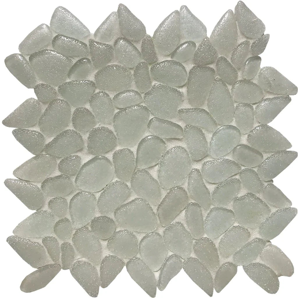 Glacier White Random Pebble Mosaic Stone Tile 10.5x10.5 Inch - Liquid Rocks Collection