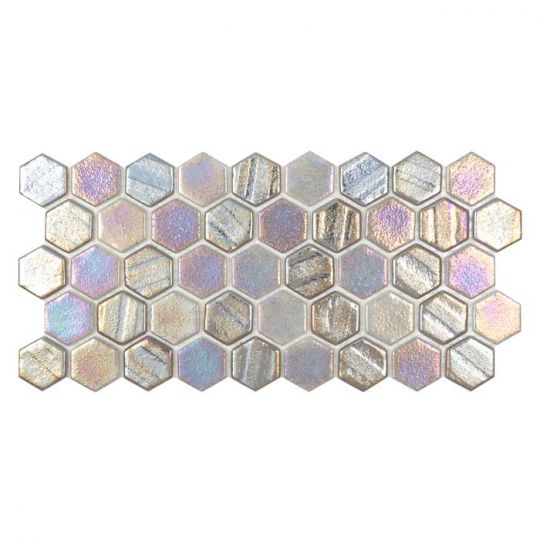 Gray Hexagon Iridescent Glass Mosaic Tile 12x12 Inch Polished Illusions Collection