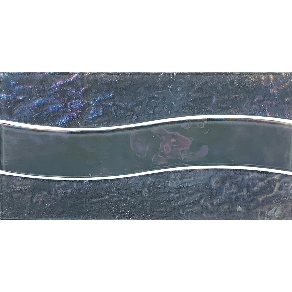 Glass Pool Waterline Tile Gray Iridescent Wave Pattern 6x12 Trim