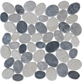 Gray and White Coin Pebble Natural Stone Mosaic Tile - 11.25 Inch Square Contemporary