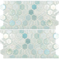 Aquatica Green Iridescent Hexagon Glass Mosaic Waterline Trim Tile 12x11.5 Inches