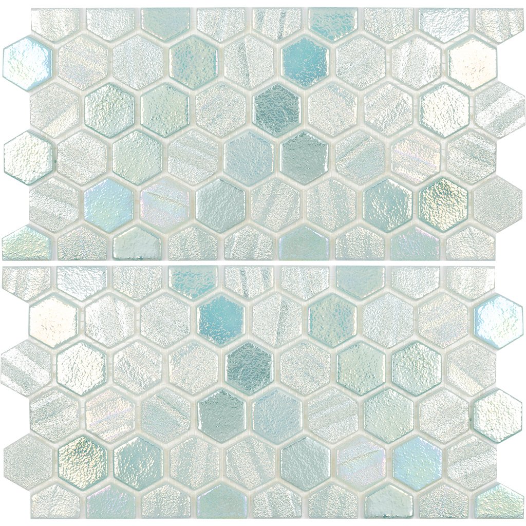 Aquatica Green Iridescent Hexagon Glass Mosaic Waterline Trim Tile 12x11.5 Inches