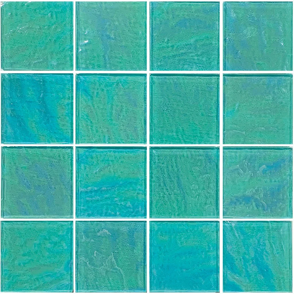 Aquatica Green Textured Glass Mosaic Tile 3x3 Inch on 12x12 Sheet - Piazza Collection
