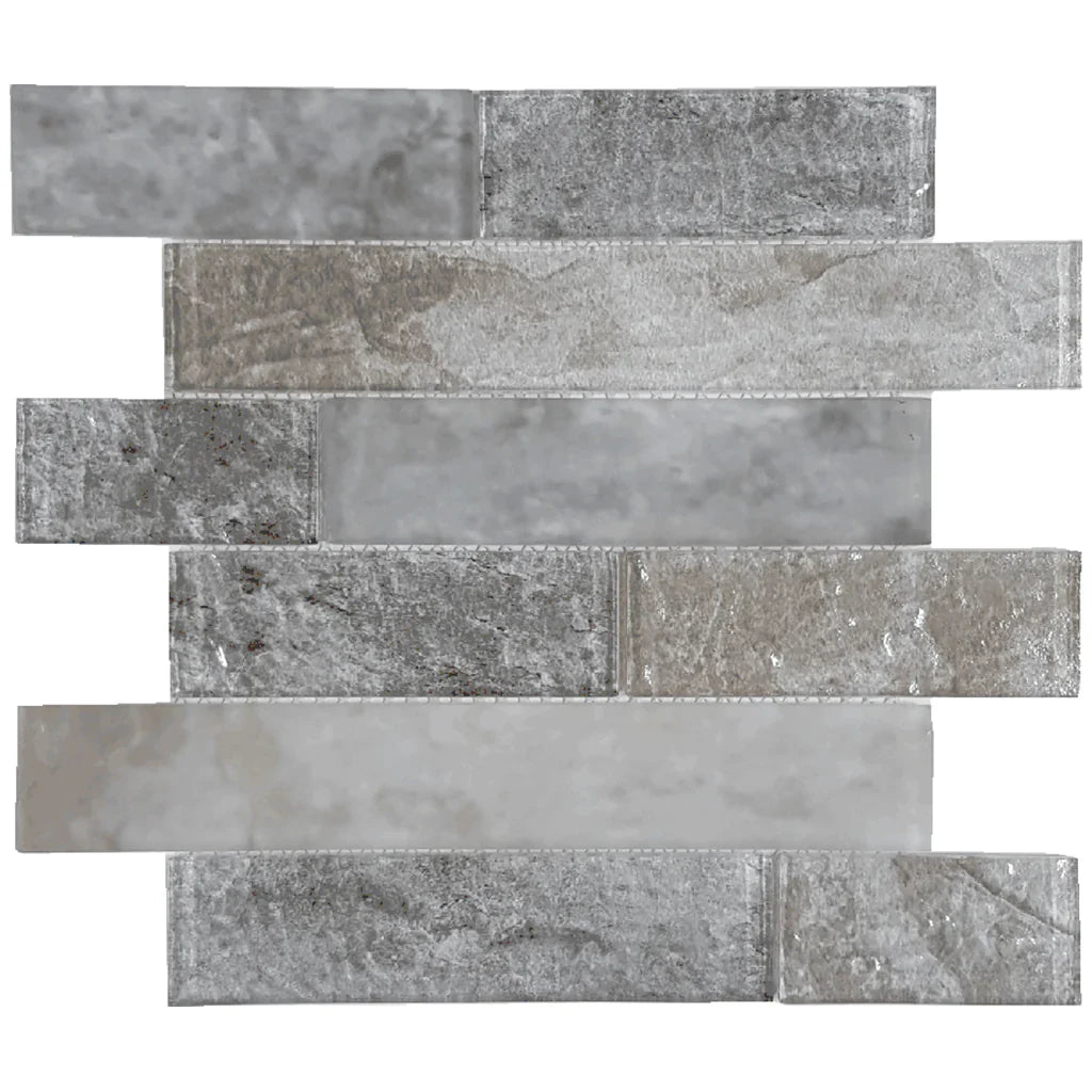 Hazel Natural Glass Mosaic Tile 2x6 Glossy and Matte Brick Look