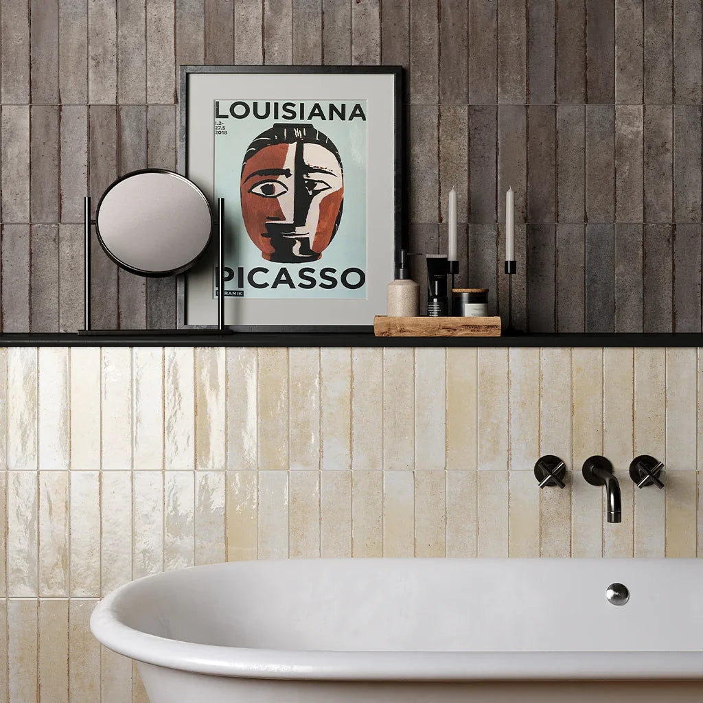 Aquatica Ivory Glossy Porcelain Wall Tile 2x10 Inch - Noho Collection Grade 1 Modern
