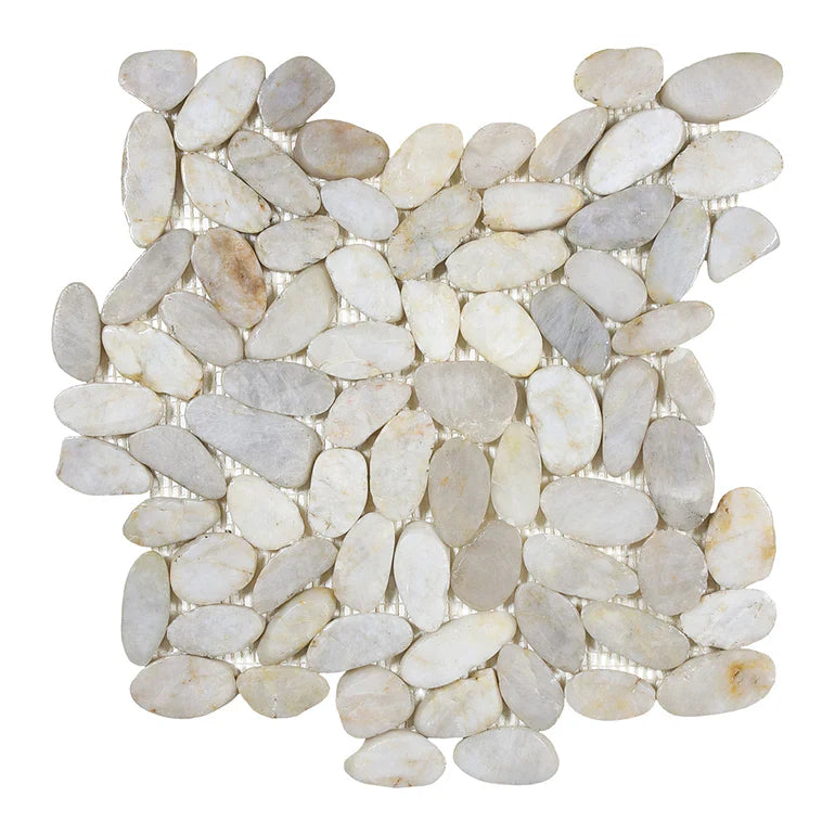 Ivory Sliced Pebble Mosaic Tile 11.75x11.75 Inches Hand Sorted Natural Ocean Stone