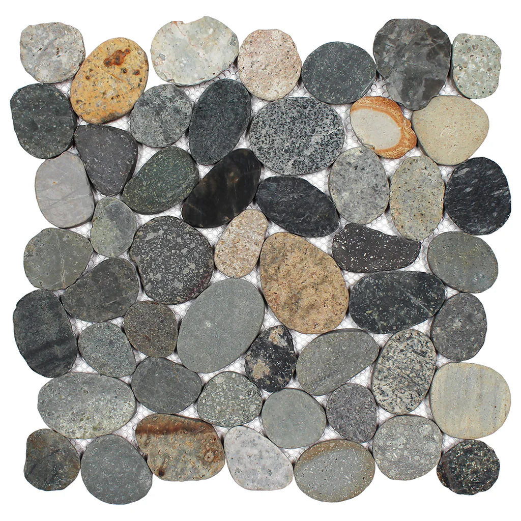 Natural Stone Pebble Mosaic Tile Java Sliced 11 x 11 Inch Ocean Stones Collection