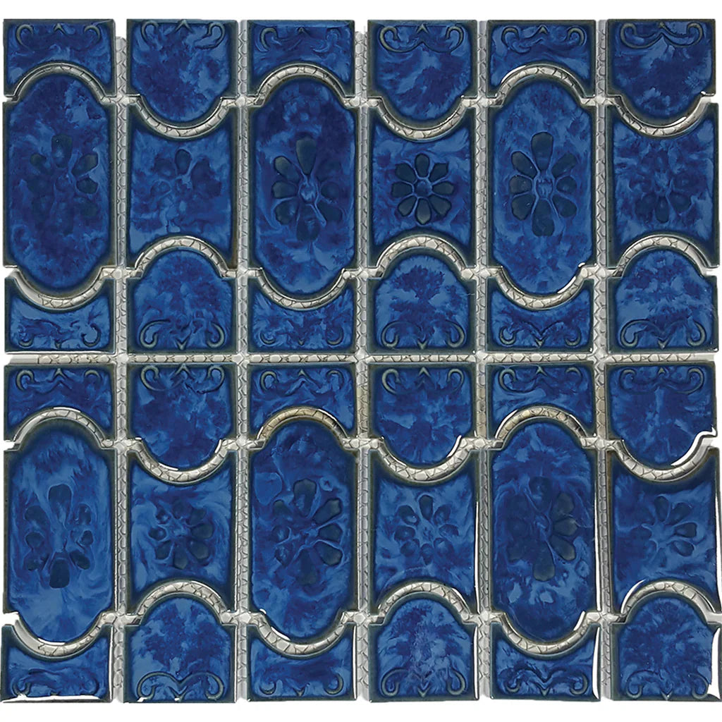 Lake Blue Porcelain Mosaic Tile - 12x12.5 Pre-Mounted Sheets