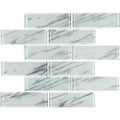 Light Calacata Glass Mosaic Tile 2x6 Rectangular Subway Brick Collection 11.75 Sheet