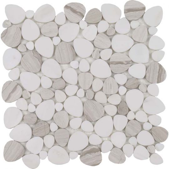 Light Wood Grain Italian White Marble Pebble Mosaic 11.75x12