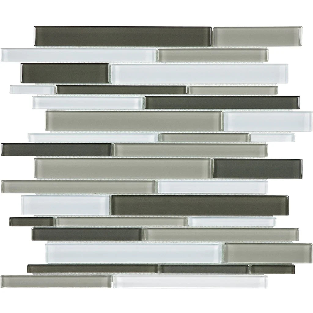 Aquatica Mineral Blend Multi Linear Glass Tile 11.75x11.75 - Modern Brick Aesthetic