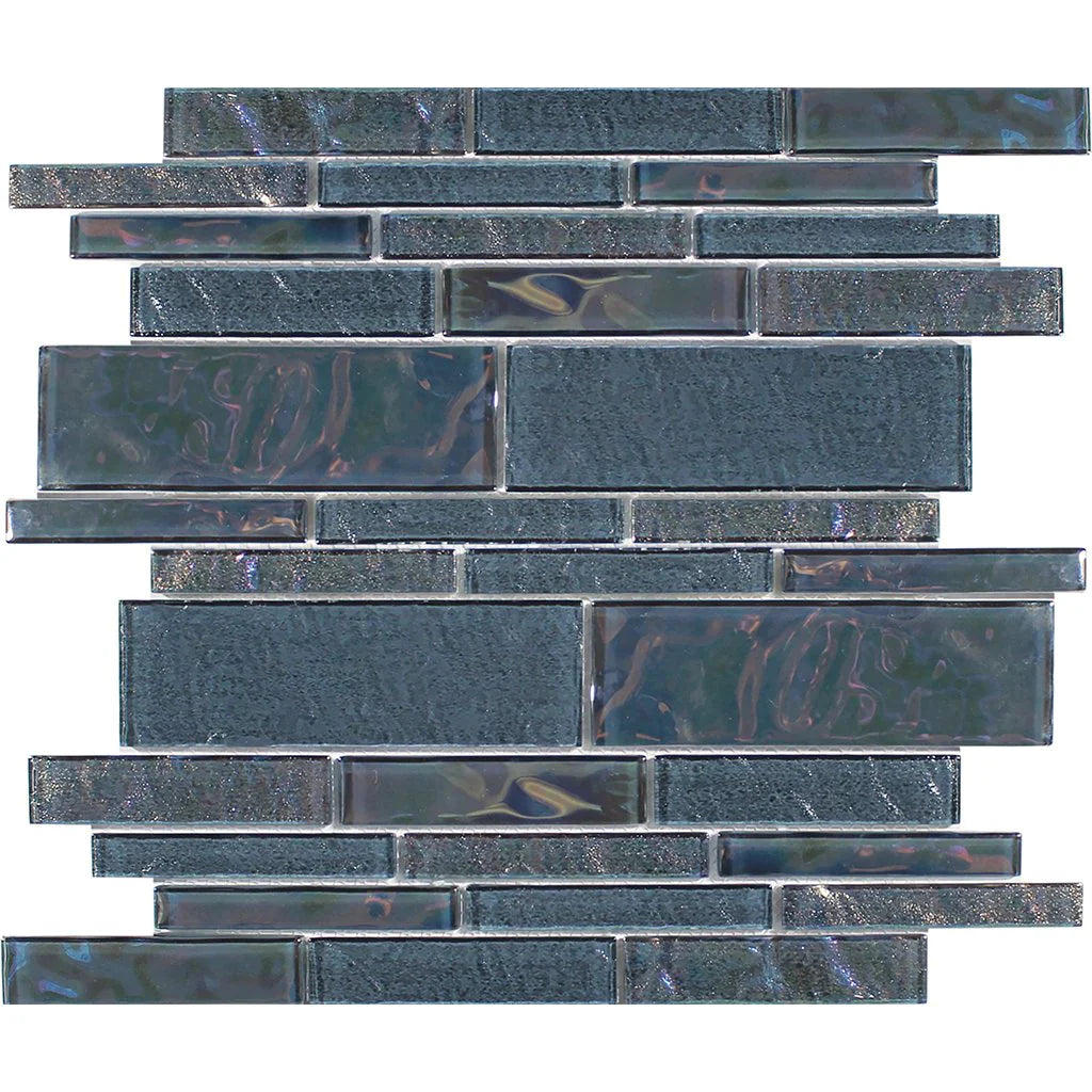 Aquatica Moonstone Linear Glass Mesh Tile 11.75x11.75 - Contemporary Brick Pattern