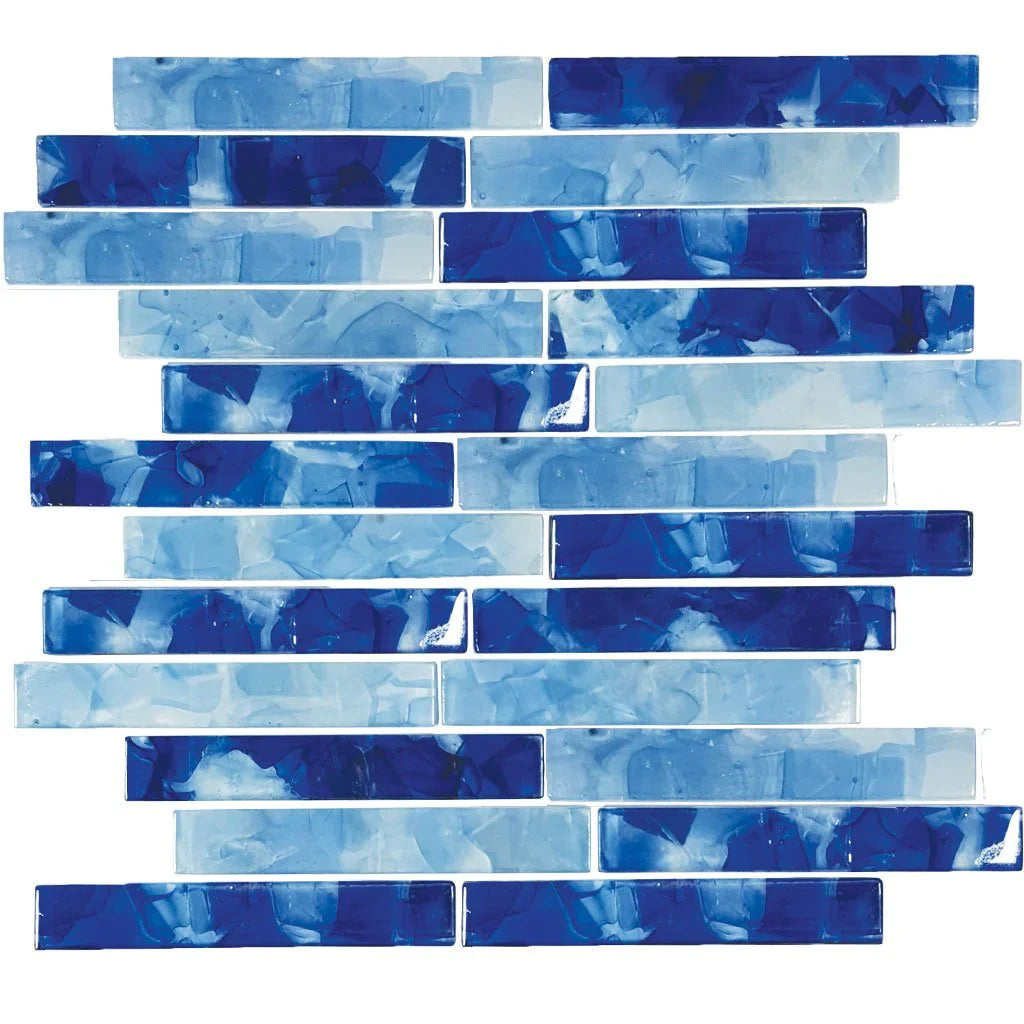 Glass Mosaic Tile Aquatica Pool Blend 1x6 Inch 11.75x12 Sheet - Flower Glass Collection