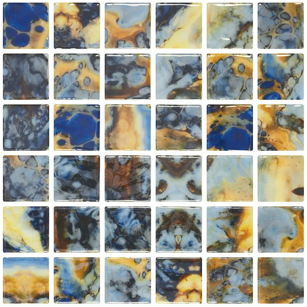 Aquatica Print Glass Mosaic Tile 2x2 Inch - Vanguard Collection Sheet 12.25x12.25