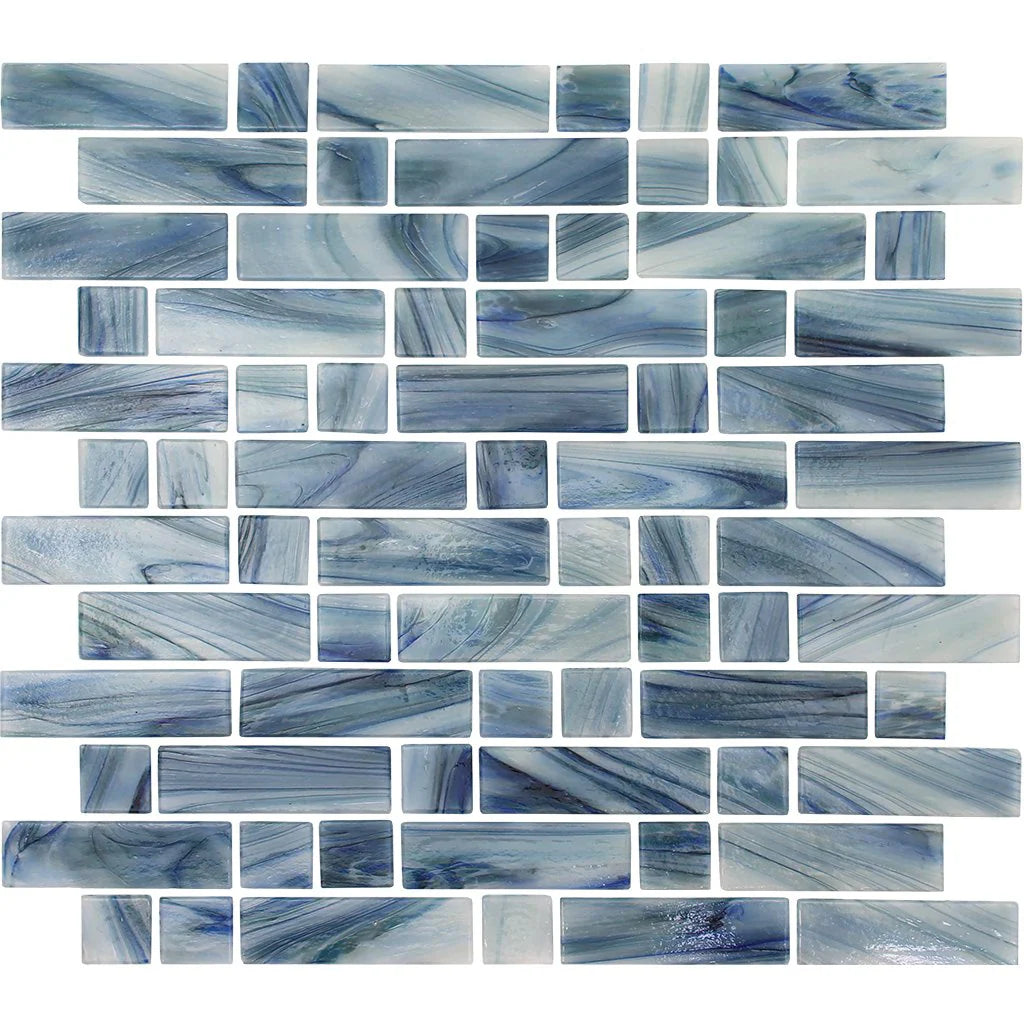 Aquatica Scotia Glass Mosaic Tile Satin Finish Mixed 1x1 1x3 11.75x12 Dash Collection