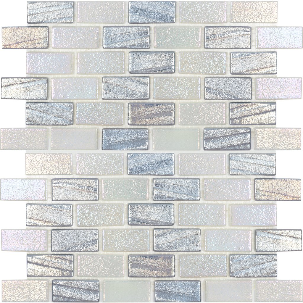 Silver Iridescent Glass Mosaic Tile 1x2 12x12 Illusions Collection