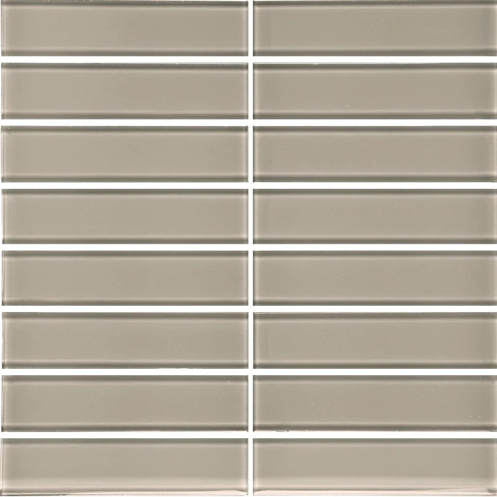 Smoke Stacked Glass Mosaic Tile 1.5x6 Inch Rectangular Sheet 11.75x11.75