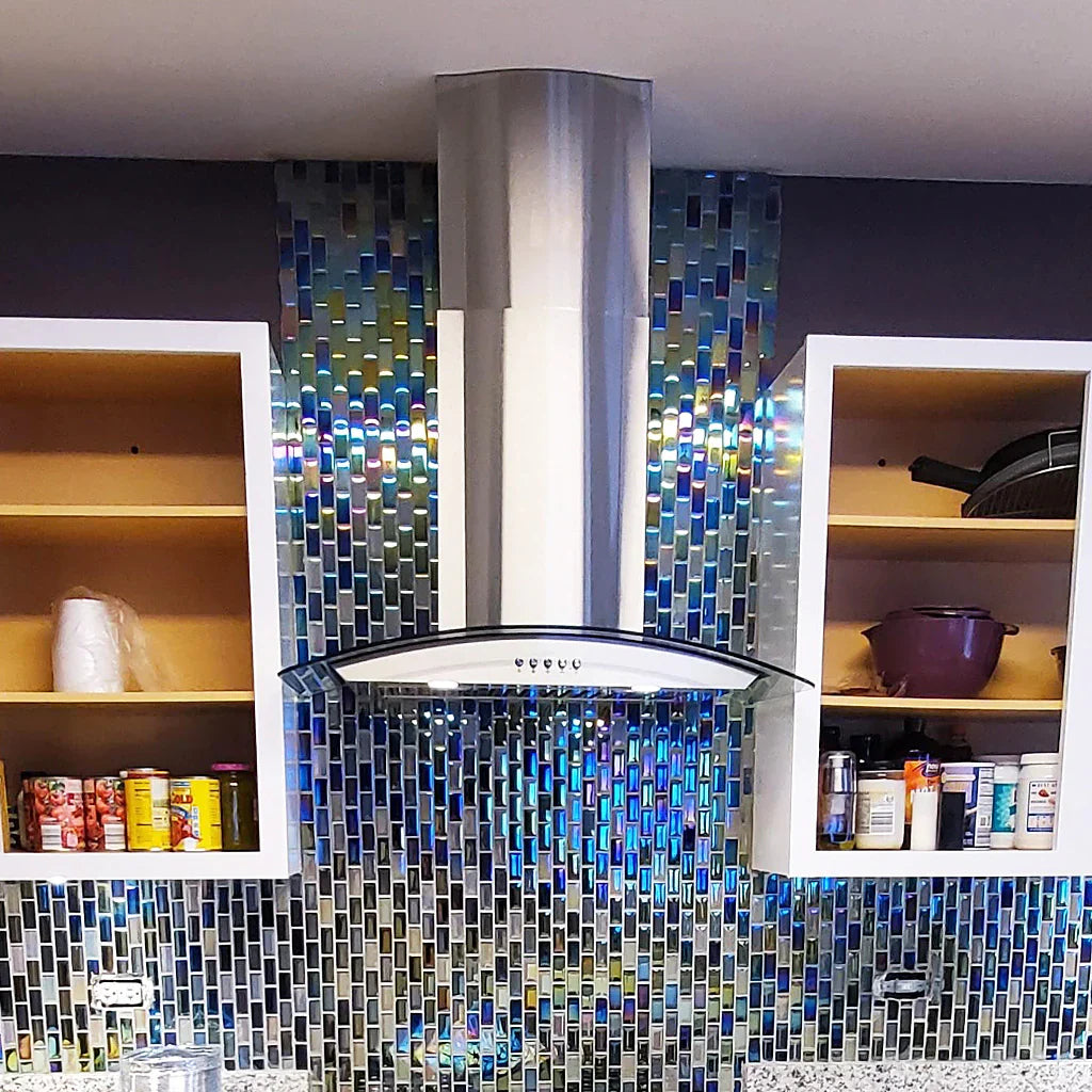 Aqua Iridescent Glass Mosaic Pool and Spa Tile 1x2 - 12x12 Sheet Lux