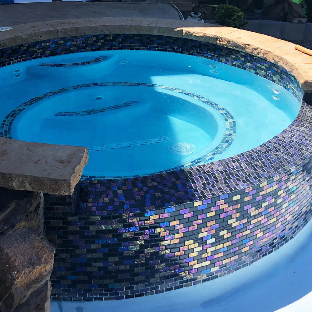Aqua Iridescent Glass Mosaic Pool and Spa Tile 1x2 - 12x12 Sheet Lux