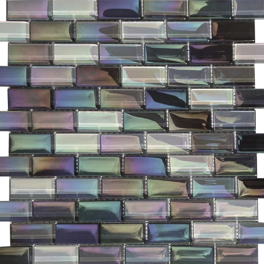 Aqua Iridescent Glass Mosaic Pool and Spa Tile 1x2 - 12x12 Sheet Lux
