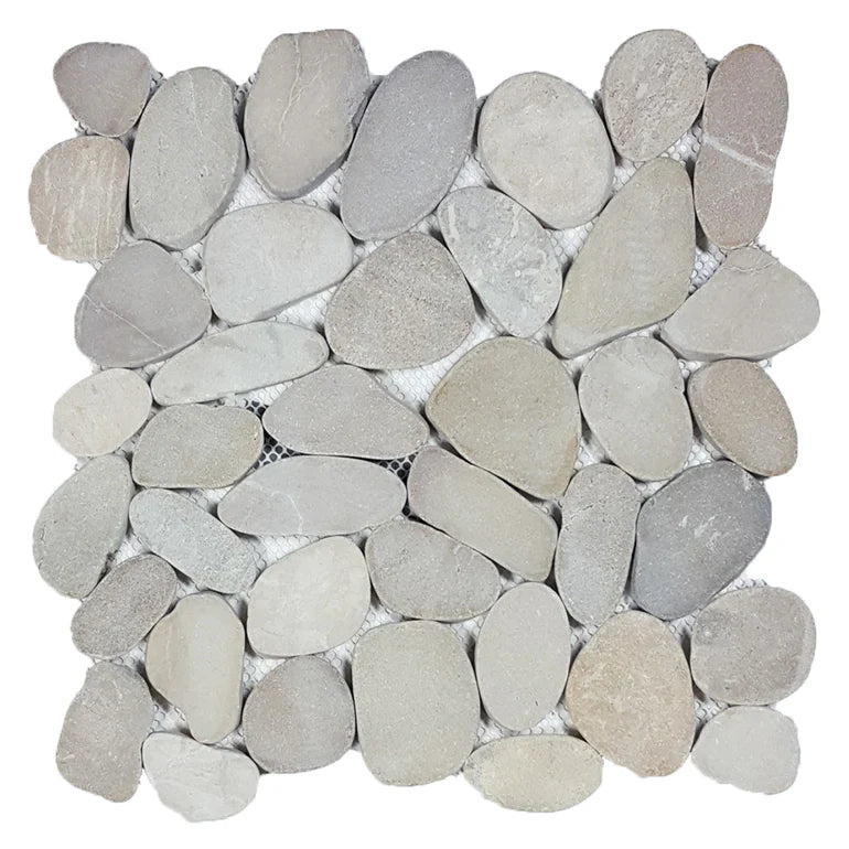Tan Sliced Pebble Mosaic Stone Tile 11x11 - Warm Natural Finish