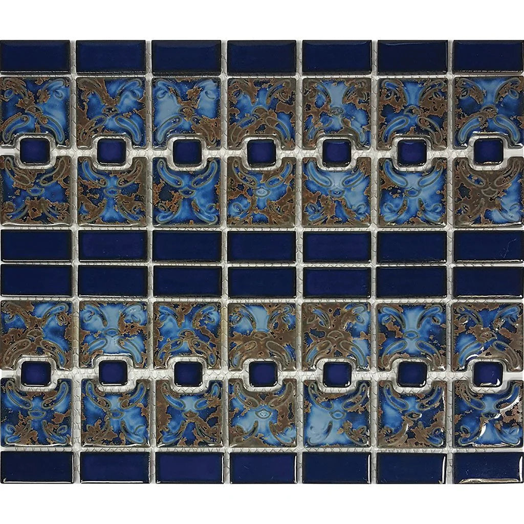 Porcelain Mosaic Pool Tile Aquatica Terra Deep Blue 12x13 Inch - Luciana Collection